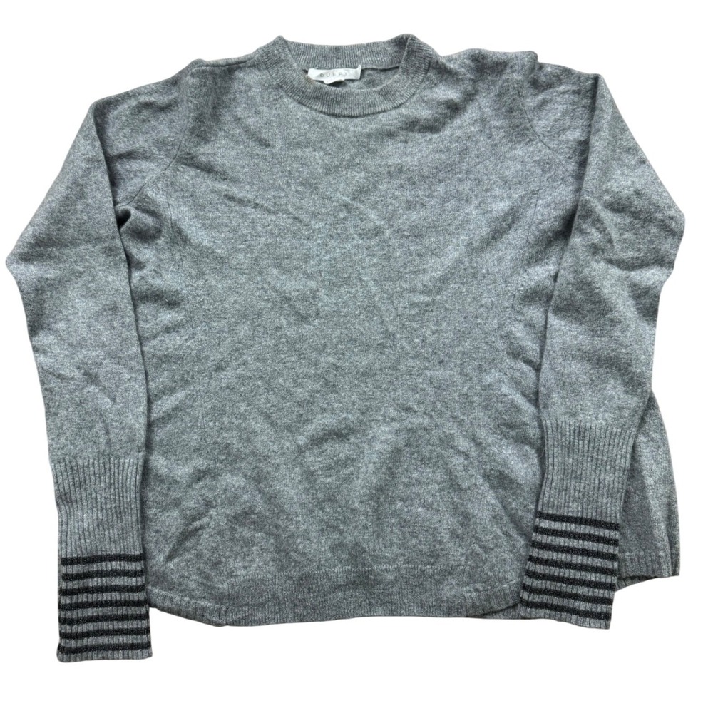 Duffy Women's Gray Cashmere Blend Striped Cuff Long Sleeve Sweater